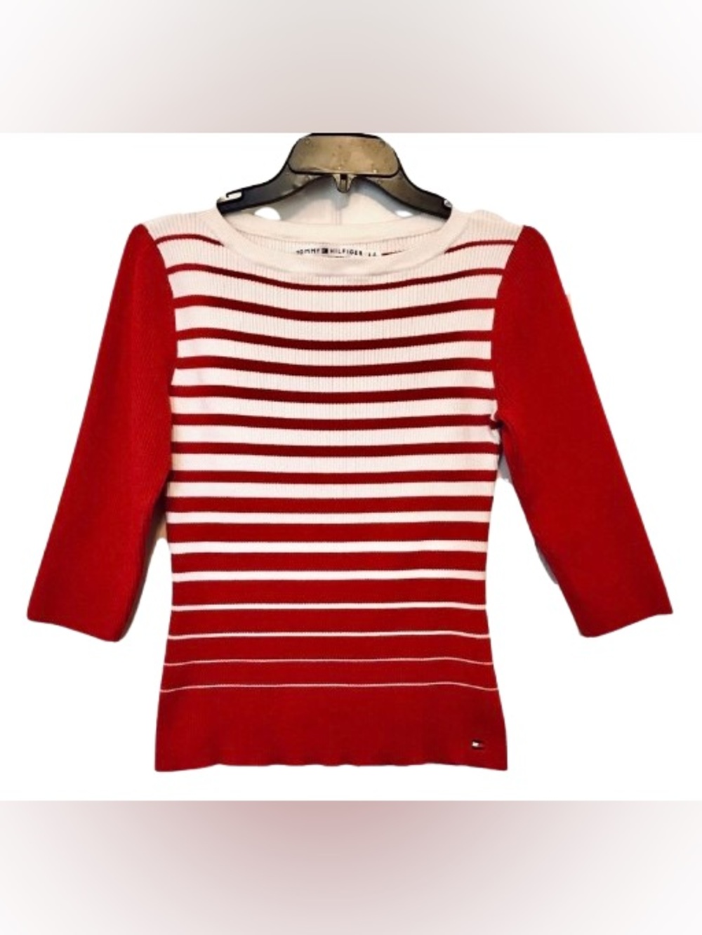 Tommy Hilfiger Womens Large Vintage 90’s Ivory Red Striped Nautical Sweater Rare
